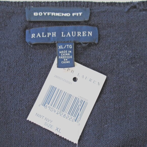 NWT Polo Ralph Lauren V-neck Boyfriend Fit in Navy Cotton Linen Sweater XL - Picture 4 of 5